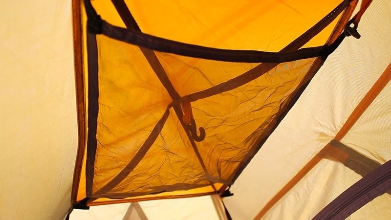 The fabric mesh panel on the tent interior