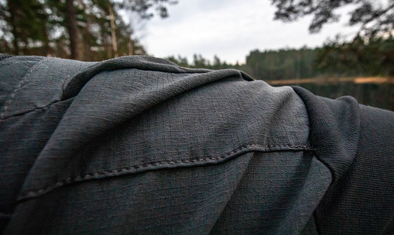 Close-up of non-cotton polyester hiking pants fabric