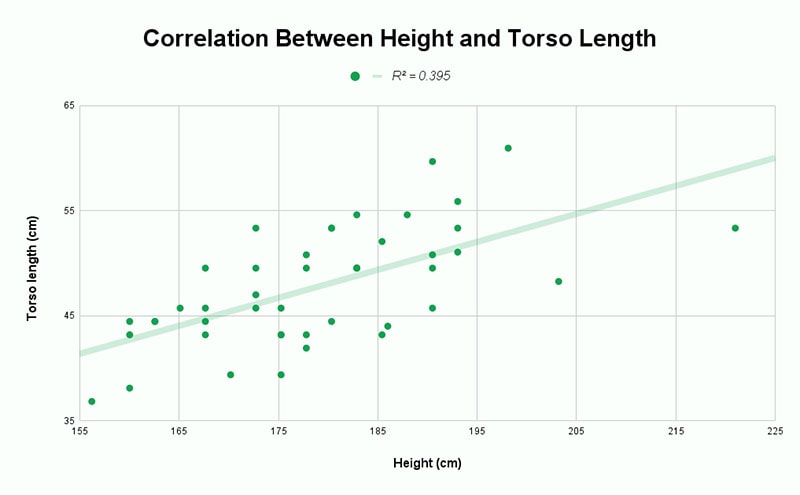 Correlation scatter graph between height and torso length
