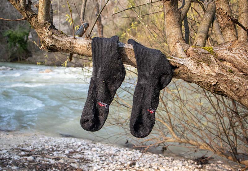 Drying hiking socks in the sun