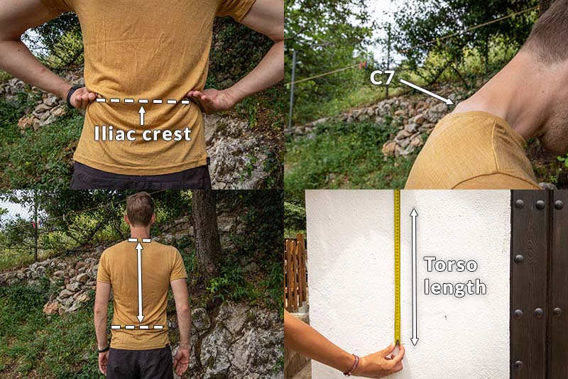 Guide that shows how to measure your torso length by yourself with a tape measure