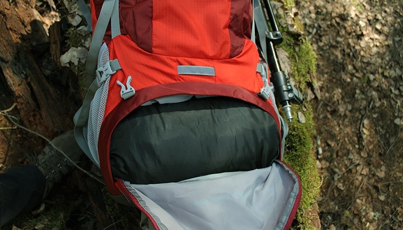 Bottom sleeping bag compartment on the Mountaintop backpack
