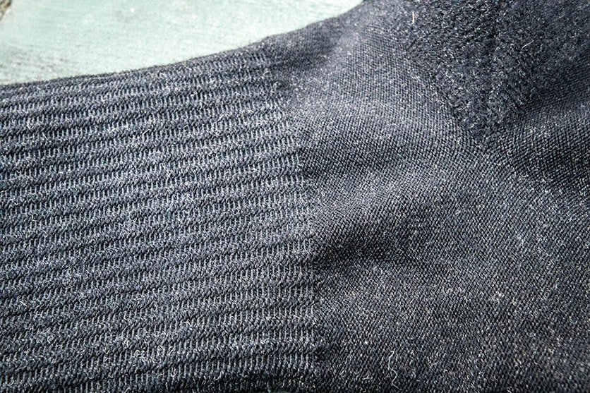 The silverlight hiking sock fabric close-up with silver coated yarns